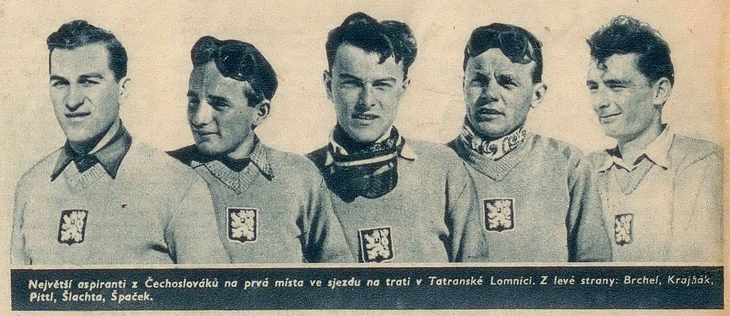Aspiranti na vítězství ve sjezdu na mistrovství republiky v únoru 1939 v Tatranské Lomnici