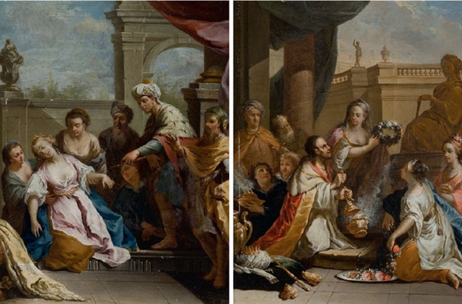 Mdloba Ester před Ahasverem a Korunování Ester, kolem roku 1800