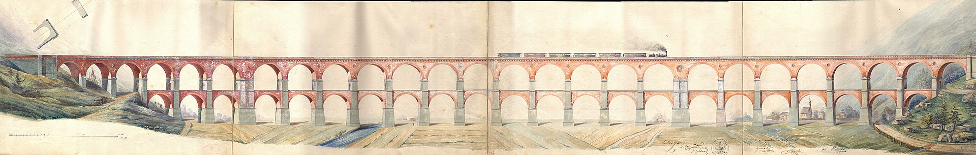 Plán na stavbu viaduktu ve slovinské Borovnici, 1850