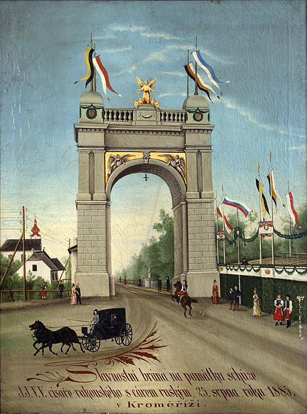 Slavnostní brána k příjezdu císařů v roce 1885, Muzeum Kroměřížska.