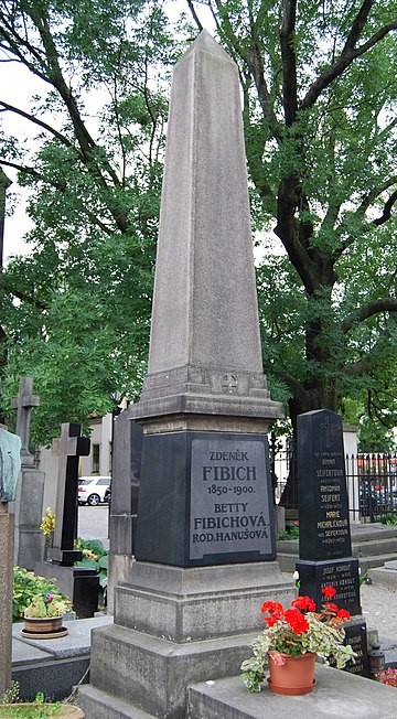 Hrob Zdeňka Fibicha a Betty Fibichové na Vyšehradském hřbitově v Praze