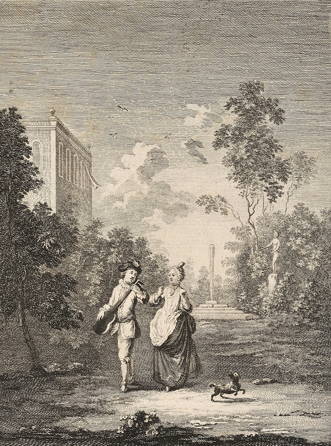 Procházka v parku, mědirytina, 70. léta 18. století