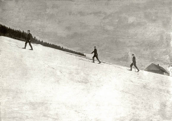 Výstup na Žalý - 1. Jan Buchar, 2. Josef Rössler-Ořovský, 3. Kalfus (foto Hynek Bedrník, 1898)