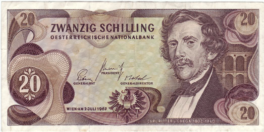 Carl Ghega na rakouské bankovce