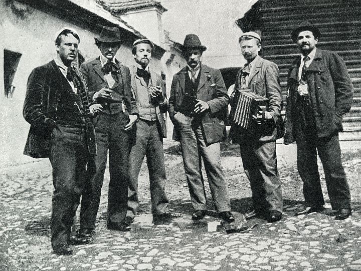 Žáci Julia Mařáka (zleva Kalvoda, Langer, Sátra, Ullmann, Bubeníček, Lolek), 1898/1899
