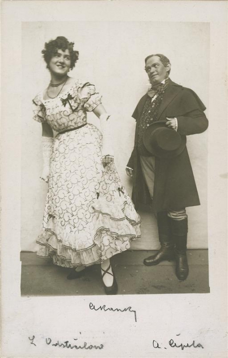 Čekanky, L. Odstrčilová jako Josefina a A. Čepela jako Adjunkt Ptáček, 1916