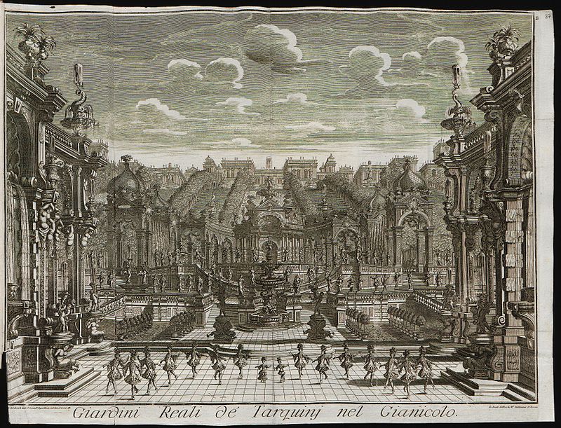 Tarquiniovy královské zahrady na Janikulu - jeden ze scénických obrazů opery "Costanza e fortezza"