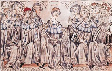 Svatba Jana Lucemburského s Eliškou Přemyslovnou ve Špýru v roce 1310, iluminace z Balduinea