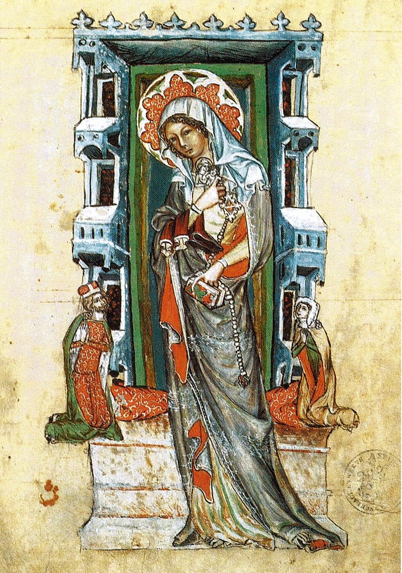 Miniatura Hedviky z Andechsu vyobrazená na titulním listě Ostrovského kodexu, 1353