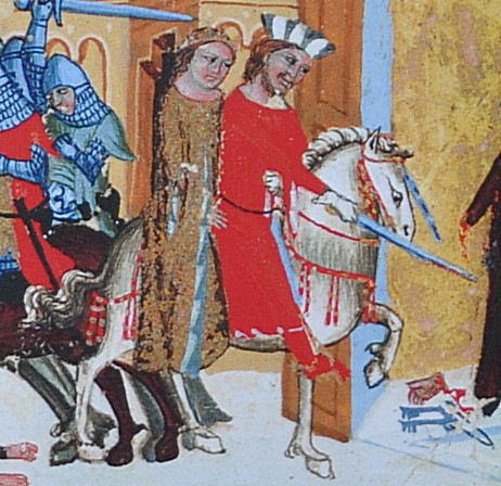 Středověká iluminace Jitčina únosu (Dalimilova kronika)