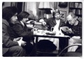 Schůzka mluvčích Charty 77 - Václav Benda, Jiří Dientsbier, Zdena Tominová a Jiří Hájek, 1979